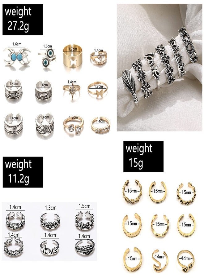 Acruccen 27 Pcs Open Toe Rings Set for Women Adjustable Vintage Retro Toe Ring Summer Beach Foot Jewelry Boho Knuckle Finger Tail Rings - Image 3